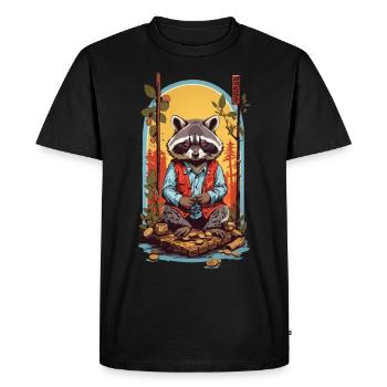 Raton laveur chanceux Japon rétro Kanji Design Style - T-shirt Premium bio Homme - noir - Devant - Nico (187cm)