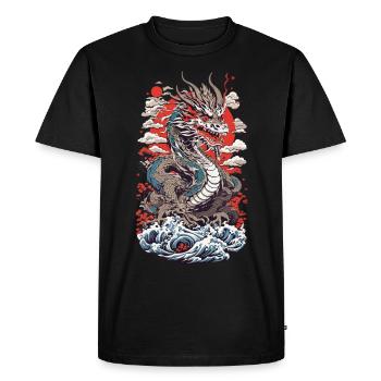 Ukiyo-E Dragon Vintage Streetwear Japon Design - T-shirt Premium bio Homme - noir - Devant - Nico (187cm)
