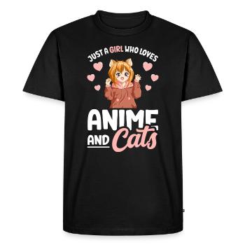 Fille Qui Aime Les Animés et Chats Pour Ado - T-shirt Premium bio Homme - noir - Devant - Nico (187cm)