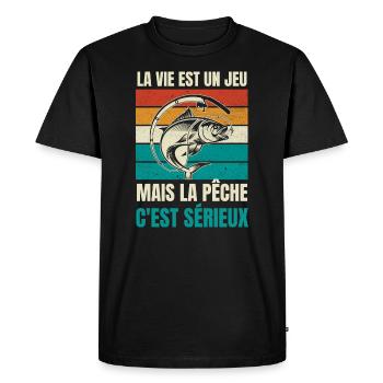 la pêche c'est sérieux - T-shirt Premium bio Homme - noir - Devant - Nico (187cm)