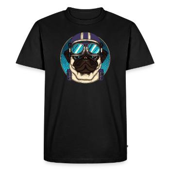 Retro Pug Pilot Dog Puppy - Men's Premium Organic T-Shirt - black - Front - Nico (187cm)