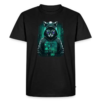 Chat cyber-pirate - T-shirt Premium bio Homme - noir - Devant - Nico (187cm)