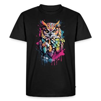 Owl Cool Colorful Feathers in This Design Bird - Men's Premium Organic T-Shirt - black - Front - Nico (187cm)