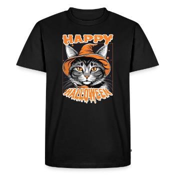 Chat d’Halloween avec chapeau de sorcière - T-shirt Premium bio Homme - noir - Devant - Nico (187cm)