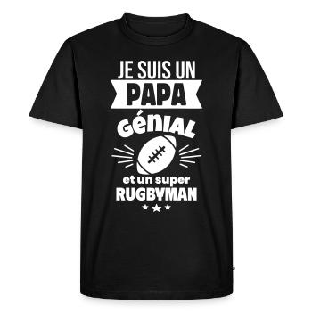 Papa génial & rugbyman – idée fête des pères - T-shirt Premium bio Homme - noir - Devant - Nico (187cm)