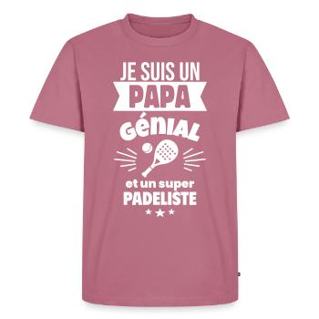 Papa génial & padéliste – idée fête des pères - T-shirt Premium bio Homme - mauve - Devant - Nico (187cm)