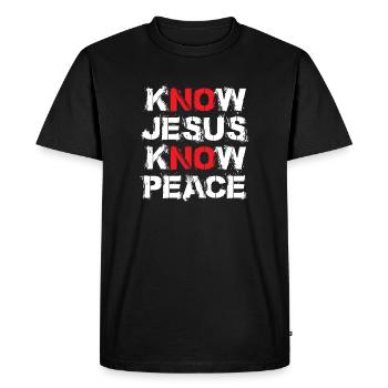 Know Jesus Know Peace - Men's Premium Organic T-Shirt - black - Front - Nico (187cm)
