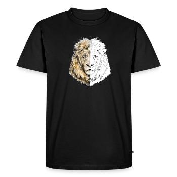 Un lion dessiné en or et blanc - T-shirt Premium bio Homme - noir - Devant - Nico (187cm)