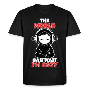 Cozy Zen Casque The World Can Wait - T-shirt Premium bio Homme - noir - Devant - Nico (187cm)