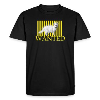 Chat punk recherché sur des rayures jaunes - T-shirt Premium bio Homme - noir - Devant - Nico (187cm)