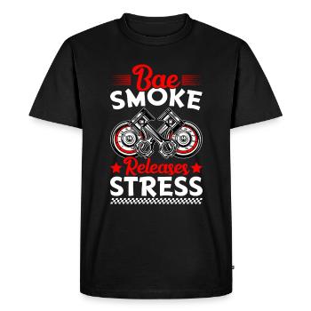 La fumée de Bae soulage le stress - Voiture de course - T-shirt Premium bio Homme - noir - Devant - Nico (187cm)