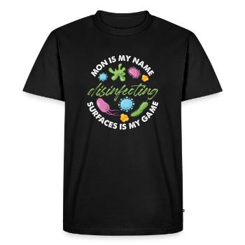 Maman c’est mon nom, désinfecter les surfaces, c’est mon jeu - T-shirt Premium bio Homme - noir - Devant - Nico (187cm)