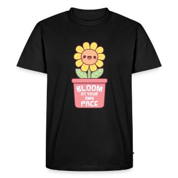 Fleur jaune mignonne fleurir à votre rythme en disant - T-shirt Premium bio Homme - noir - Devant - Nico (187cm)