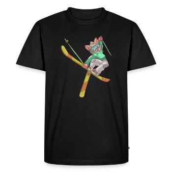 Ski Cat - Men's Premium Organic T-Shirt - black - Front - Nico (187cm)