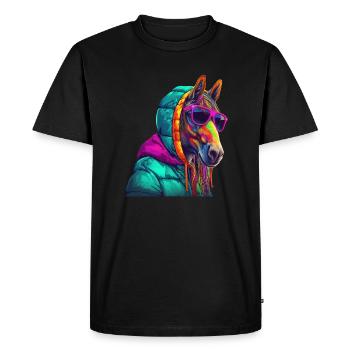 Cheval avec lunettes de soleil Chevaux cool colorés - T-shirt Premium bio Homme - noir - Devant - Nico (187cm)