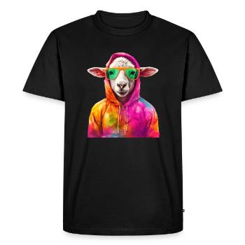 Sheep with Sunglasses Colorful Cool Sheep Forest Animal - Men's Premium Organic T-Shirt - black - Front - Nico (187cm)