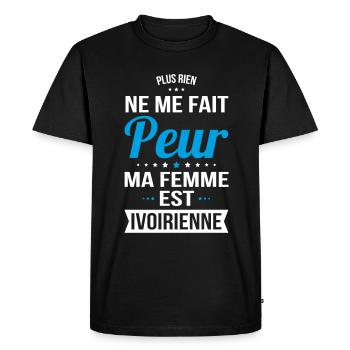 Rien ne me fait peur ma femme est Ivoirienne - T-shirt Premium bio Homme - noir - Devant - Nico (187cm)