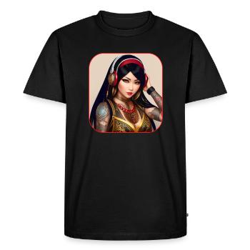 Beauté asiatique avec tatouages et écouteurs - T-shirt Premium bio Homme - noir - Devant - Nico (187cm)
