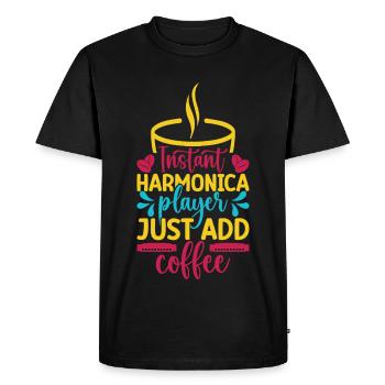 Funny Harmonica Player Instant Just Coffee - Men's Premium Organic T-Shirt - black - Front - Nico (187cm)