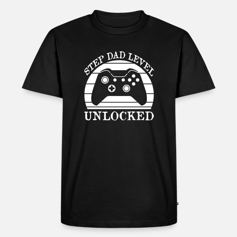 Step Dad Level Unlocked - Männer Premium Bio T-Shirt - Schwarz