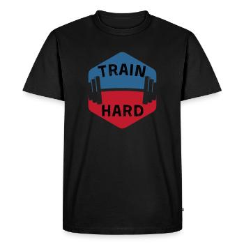 Train Hard - Männer Premium Bio T-Shirt - Schwarz - Vorne - Nico (187cm)