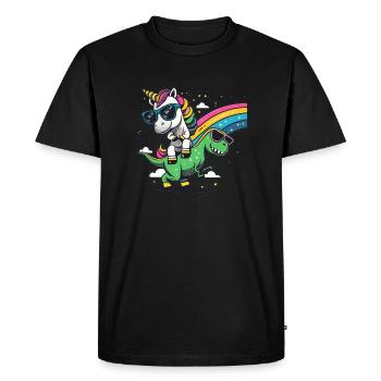 Licorne chevauchant un T-Rex - T-shirt Premium bio Homme - noir - Devant - Nico (187cm)