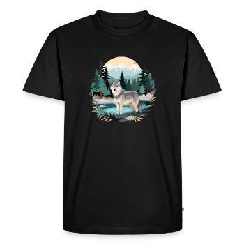 Loup Faune Animal Nature Extérieur Aquarelle - T-shirt Premium bio Homme - noir - Devant - Nico (187cm)