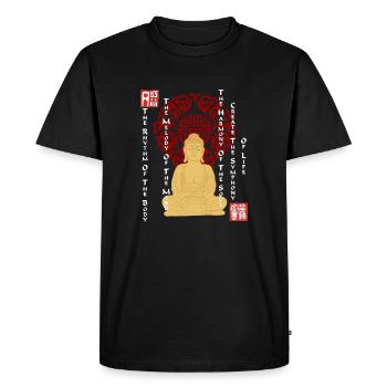 Buddha Cross-legged China Ornament Yoga Saying - Men's Premium Organic T-Shirt - black - Front - Nico (187cm)