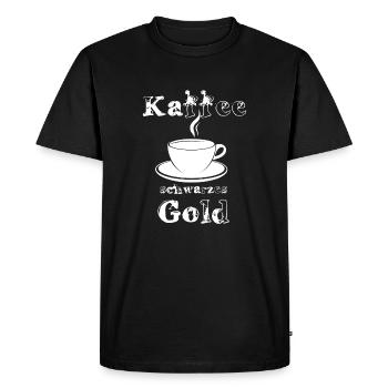 Café - or noir, lettres blanches - T-shirt Premium bio Homme - noir - Devant - Nico (187cm)