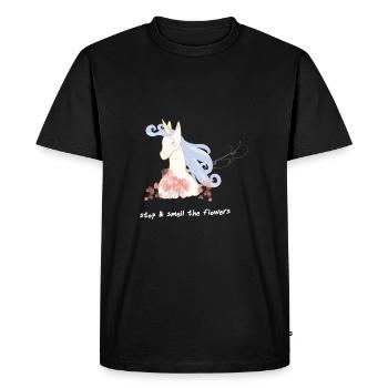 Unicorn loves flowers - Men's Premium Organic T-Shirt - black - Front - Nico (187cm)