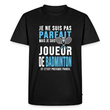 joueur de badminton cadeau humour badminton - T-shirt Premium bio Homme - noir - Devant - Nico (187cm)