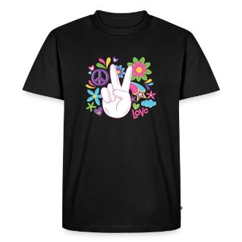 Peace World Peace Flower Power Gift 70s Love - Men's Premium Organic T-Shirt - black - Front - Nico (187cm)