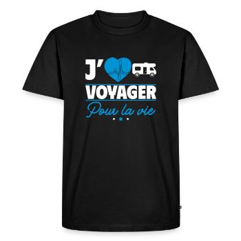 Voyager pour la vie – en camping-car à l'aventure - T-shirt Premium bio Homme - noir - Devant - Nico (187cm)