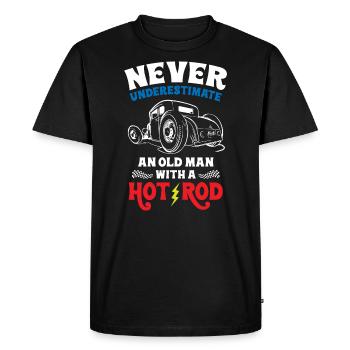Never Underestimate An Old Man With A Hot Rod - Men's Premium Organic T-Shirt - black - Front - Nico (187cm)