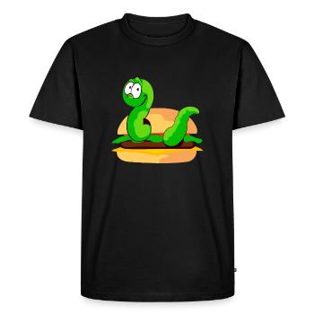 Ver vert dans un hamburger - T-shirt Premium bio Homme - noir - Devant - Nico (187cm)
