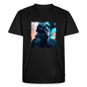 Femme soldat dans la cyberguerre du futur sombre - T-shirt Premium bio Homme - noir - Devant - Nico (187cm)