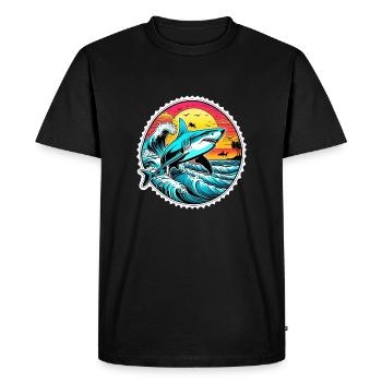requin et coucher de soleil - T-shirt Premium bio Homme - noir - Devant - Nico (187cm)