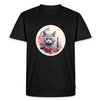 British Shorthair Cat Boho Element, cats - Men's Premium Organic T-Shirt - black - Front - Nico (187cm)