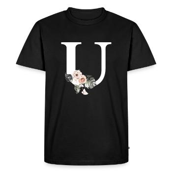 Lettre u floral tropical - T-shirt Premium bio Homme - noir - Devant - Nico (187cm)