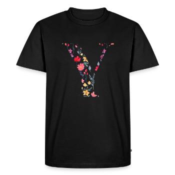 Lettre y personnalisée floral - idée cadeau - T-shirt Premium bio Homme - noir - Devant - Nico (187cm)