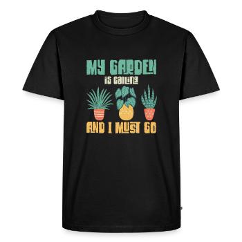 Mon jardin m’appelle et je dois aller à la botanique - T-shirt Premium bio Homme - noir - Devant - Nico (187cm)