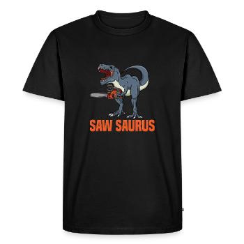 Saw Saurus Dino with Chainsaw Fun Design - Men's Premium Organic T-Shirt - black - Front - Nico (187cm)