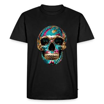 Tête de mort, métallique, paillettes, rivets, or, argent - T-shirt Premium bio Homme - noir - Devant - Nico (187cm)