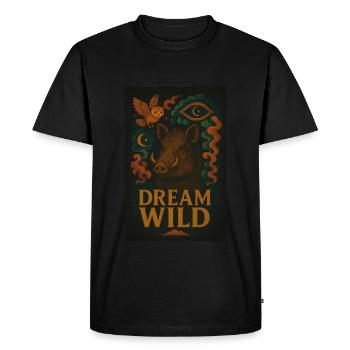 Wild Boar - Dream Wild – Funny Animal Design - Men's Premium Organic T-Shirt - black - Front - Nico (187cm)