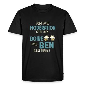 benjamin modération boire avec ben c'est mieux - T-shirt Premium bio Homme - noir - Devant - Nico (187cm)