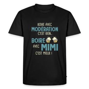 Michel boire modération boire avec mimi cest mieux - T-shirt Premium bio Homme - noir - Devant - Nico (187cm)