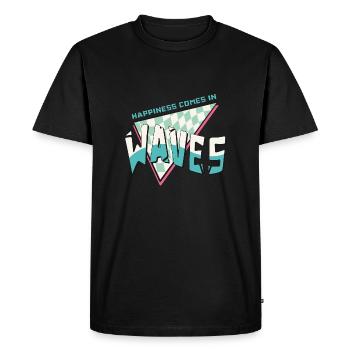 Le bonheur vient par vagues Summer Beach Retro Surf - T-shirt Premium bio Homme - noir - Devant - Nico (187cm)