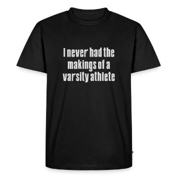 Varsity Athlete (White Text) - Men's Premium Organic T-Shirt - black - Front - Nico (187cm)