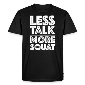 Moins de paroles, plus de squats | Fitness, Protéines - T-shirt Premium bio Homme - noir - Devant - Nico (187cm)