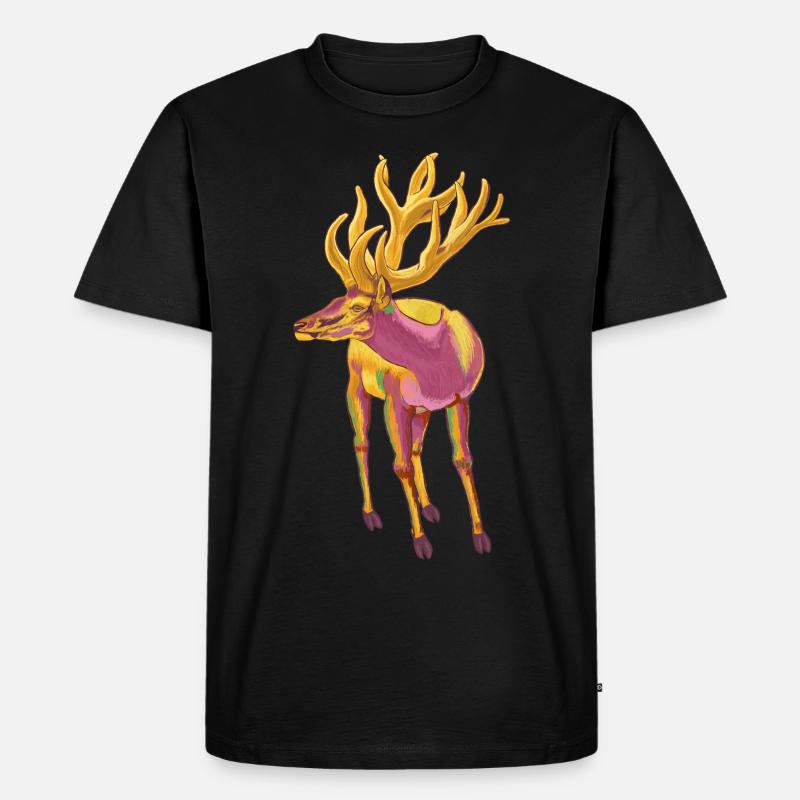 farbige Hirsche - Männer Premium Bio T-Shirt - Schwarz